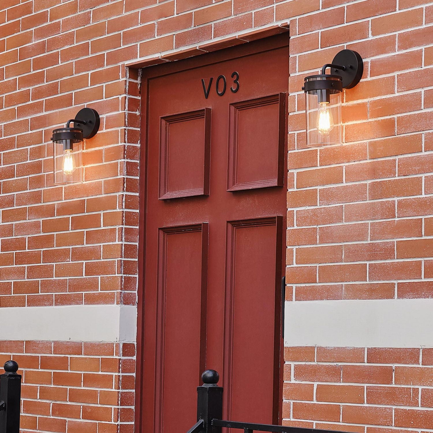 Applique murale d’extérieur noir mat à 1 ampoule avec abat-jour en verre transparent (ensemble de 2), 60000000 Applique murale d’extérieur