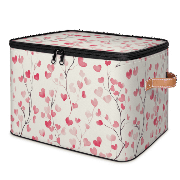 CURLYOOT Valentine's Day Pinks Heart Plant Storage Bins with Lid, Decorative Fabric Storage Boxes, Foldable Closet Shelf Organizer Baskets for Bedroom, Living Room, Home