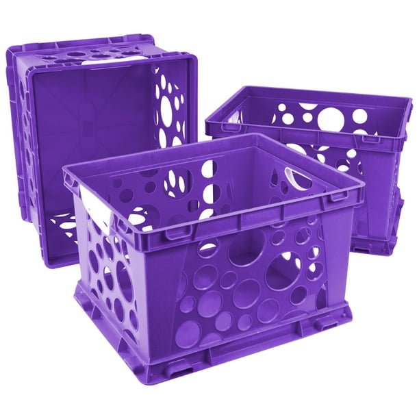 Storex Storage and Filing Crates with Comfort Handles,Purple (3 units