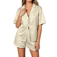 thumbnail image 2 of Women's Pjs Sets Silk Pajamas for Women Short Sleeve Sleepwear Shirt-Style Collar Pjs Womens 2 Piece Pajama Sets Women Gifts for Birthday M, 2 of 6