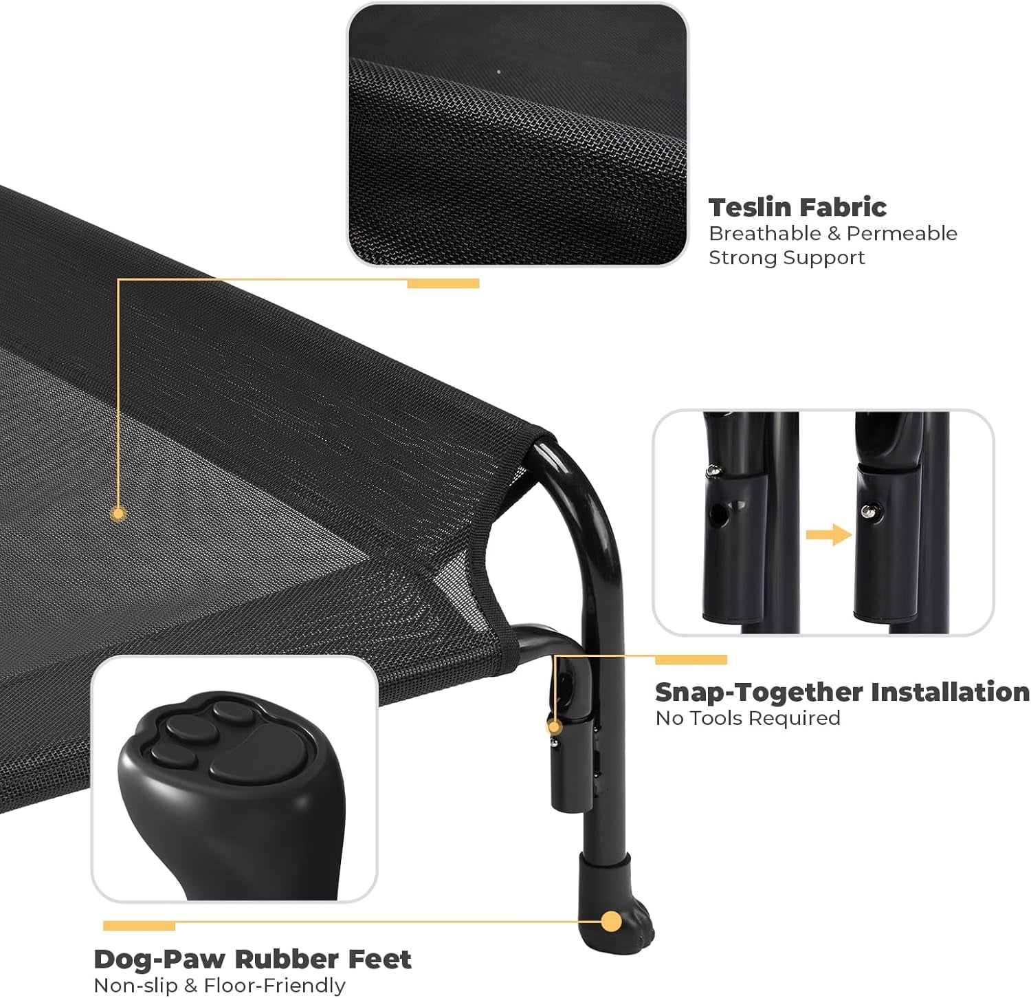 Medium Elevated Dog Bed, Raised Dog Cot Bed with One-Sided Removable Headrest Bolster, Outdoor Dog Bed for Small Medium Dogs, Dog Hammock Bed Off Ground, Breathable Anti-Slip, M