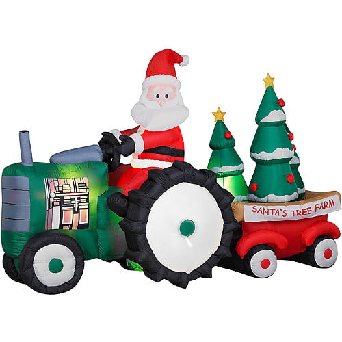 Christmas Ornament Santa on Ford New Holland type tractor 
