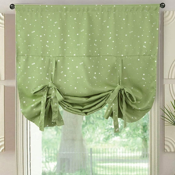 XmhyTop Blackout Tie Up Shade Window Curtains Star Pattern Darkening Thermal Insulated Window Curtain Adjustable Balloon Curtain for Small Window Rod Pocket (46"x63",Green)