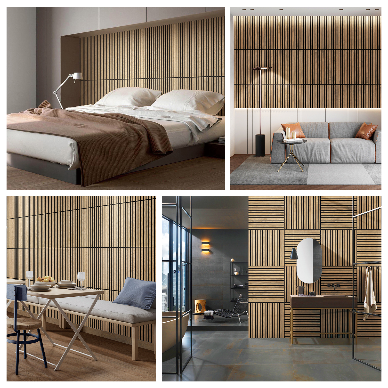 UNISOAR 23.6" x 23.6" Genuine Wood Veneer Acoustic DIY Wall Panels 3D Slat Decorative (4 Pcs)