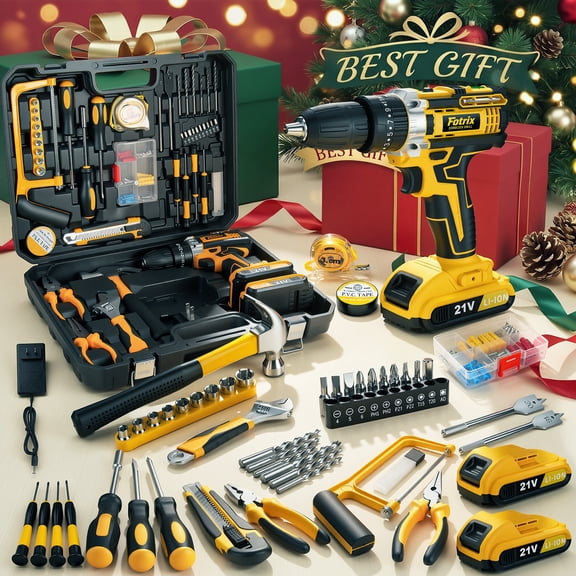 21V Cordless Drill, 2 Speed, Keyless 3/8" Chase Drill with LED Light, Equipped, Two batteries&plastic case packaging
