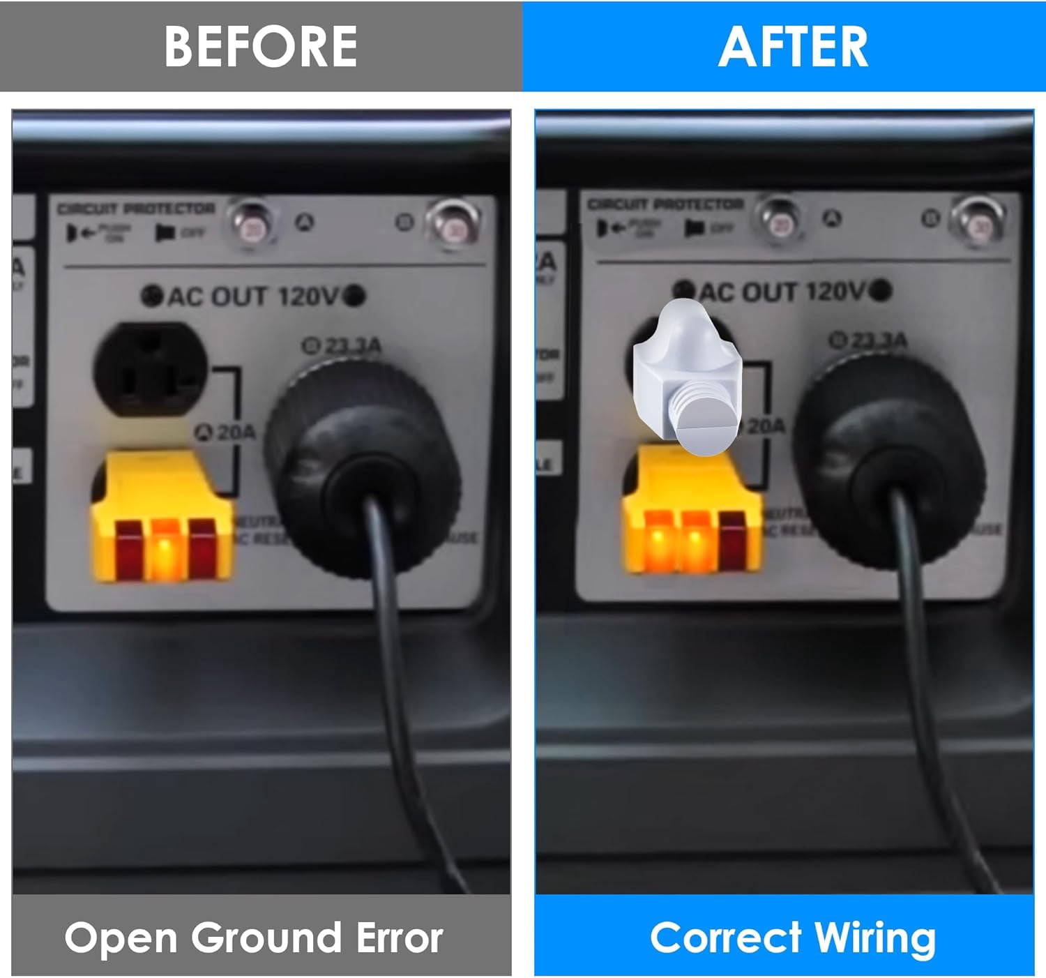 Neutral Ground Bonding Plug for Portable Inverter Generator, Grounding Plug Surge Protector Generator with Floating Neutral on RV, Motorhome, Camper for Open Ground Error(White,1 Pack)