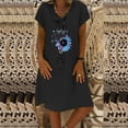 thumbnail image 2 of Vestido de algodón y lino de manga corta con estampado de verano con cuello en V suelto para mujer a la moda Fridja  bnh4753, 2 of 8