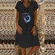 thumbnail image 2 of Vestido de algodón y lino de manga corta con estampado de verano con cuello en V suelto para mujer a la moda Fridja  bnh4755, 2 of 8