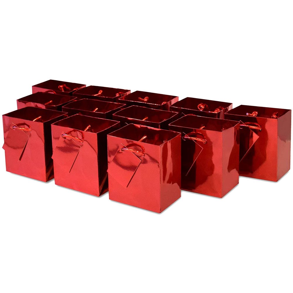 Extra Small Metallic Red Paper Gift Bags with Metallic Handles,Solid