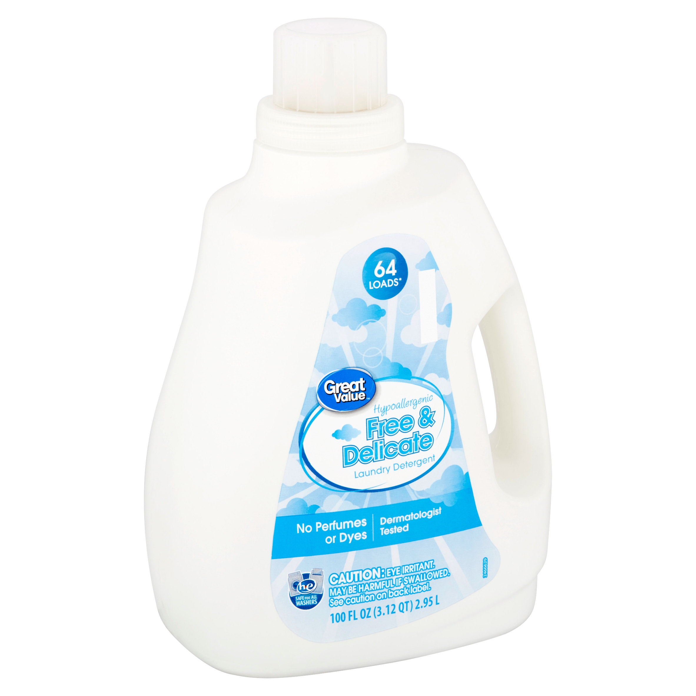 Great Value Hypoallergenic Free & Delicate Laundry Detergent, 64 loads