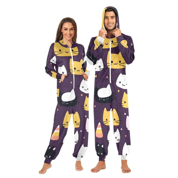 Cute Cats Adult onesie Pajamas, Crystal Velvet Ultra Soft Warm Jumpsuit for Men and Women