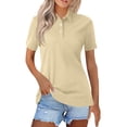 thumbnail image 2 of Dwellite Women's Polos Golf Shirts Short 3/4 Length Sleeve Collared Shirt Quick Dry Blouses with Pocket Khaki L, 2 of 4