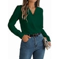 thumbnail image 3 of Blusa Plisada de Larga con Cuello en V para Mujer, Ideal para Oficina Verde XXL, 3 of 8