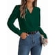 thumbnail image 3 of Blusa Plisada de Larga con Cuello en V para Mujer, Ideal para Oficina Verde XXL, 3 of 8