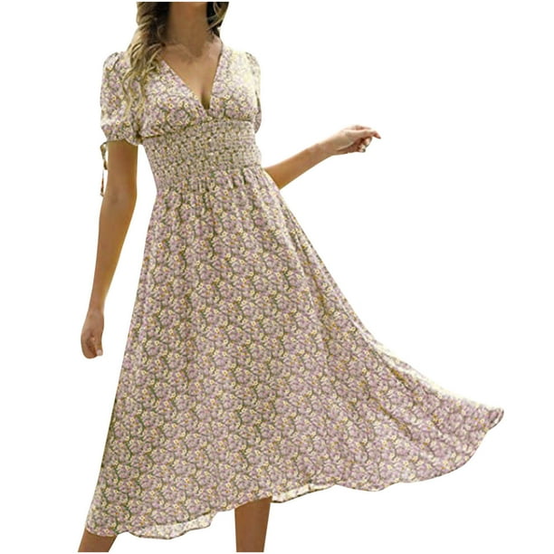 Moda mujer verano sexy casual vendaje plisado estampado floral vestido largo Fridja qw3252