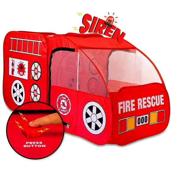 Kiddey Fire Truck Tent for Kids Firetruck Play Tents with Sirens and Fireman Sound Button for Girls, Boys, & Toddlers Gifts Red Fire Engine Pop Up Playhouse Indoor & Outdoor Baby Tent