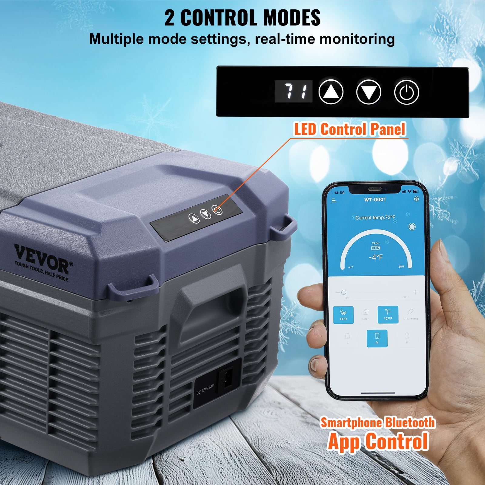 VEVOR Car Refrigerator, 12 Volt Car Refrigerator Fridge, 15 L Single Zone Portable Freezer, -4℉-68℉ Adjustable Range, 12/24V DC and 100-240V AC Compressor Cooler