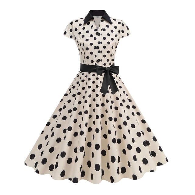 Offre à Durée Limitée Iumwxz Robe à Col à Revers à Manches Courtes pour Femmes Fermeture Éclair Boutons Robe Rétro à Volants avec Ceinture Robes à Pois Robes pour Femmes Robe Habillée pour Porter par-Dessus