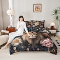 thumbnail image 4 of Manfei Woodland Wildlife Full Size Comforter Sets for Teens, Jungle Lion Print Bedding Comforter Set, Rustic Floral Reversible Bedding Sets, Breathable Home Decor, 3pcs, 4 of 8