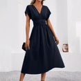 thumbnail image 2 of Summer Dresses for Women 2025 Fashion Plus Size Trendy Clothes 2025 Round Neck Casual Solid Color Pocket Short-sleeved Knee-length Up to 65% off!, 2 of 8