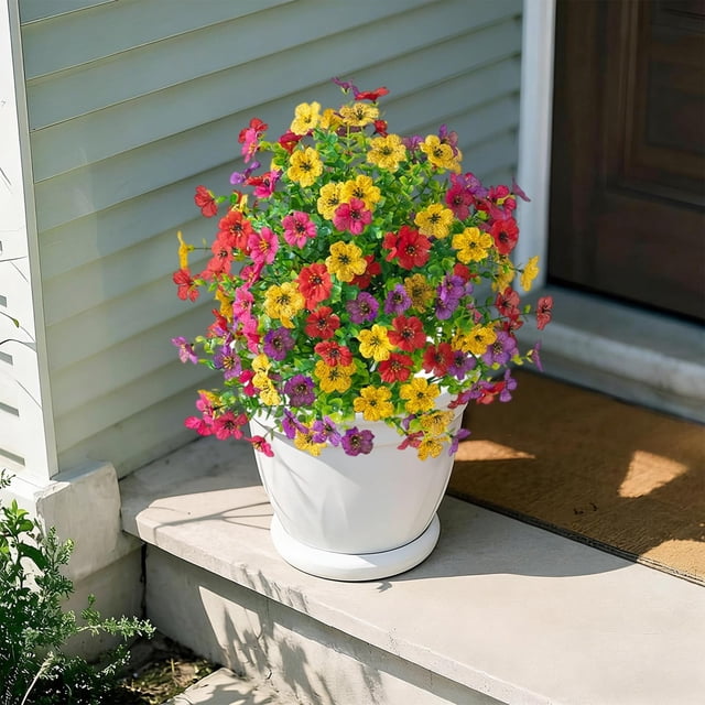Weloille Insert de Sol Violet Artificiel Fleur 1 Pce, Fausse Fleur à Base Ronde Améliorée Anti-Évier, Plante Décorative d'Extérieur Résistante aux UV, Convient à la Décoration de Jardin Cour Allée Patio