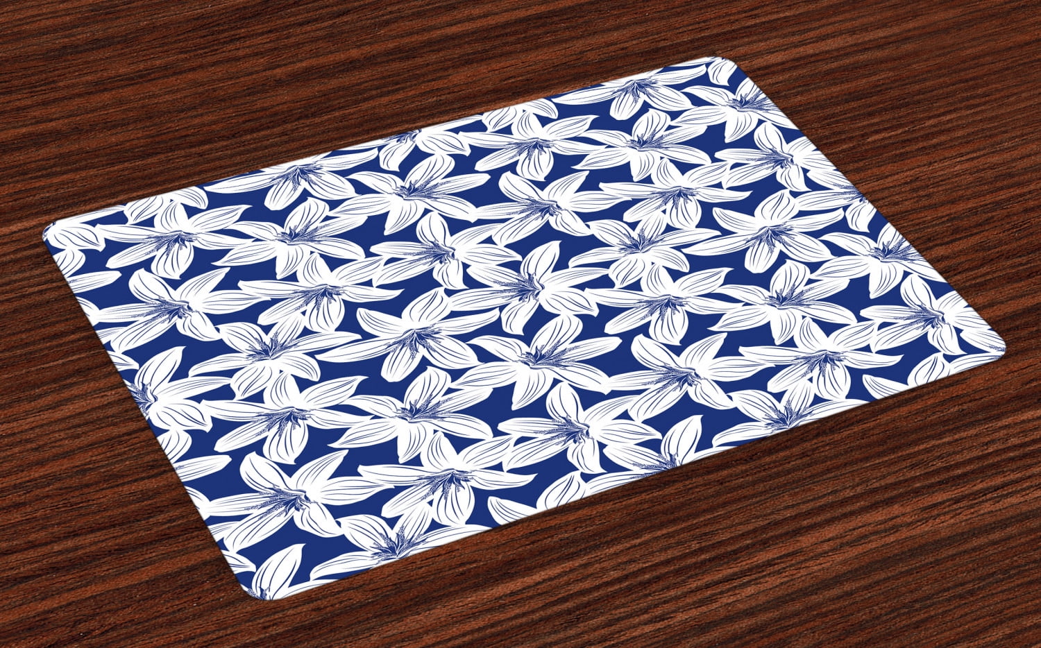 Navy Placemats Set of 4 Tropical Hibiscus Flower Petals Exotic Blossoms Hawaiian Holiday Style