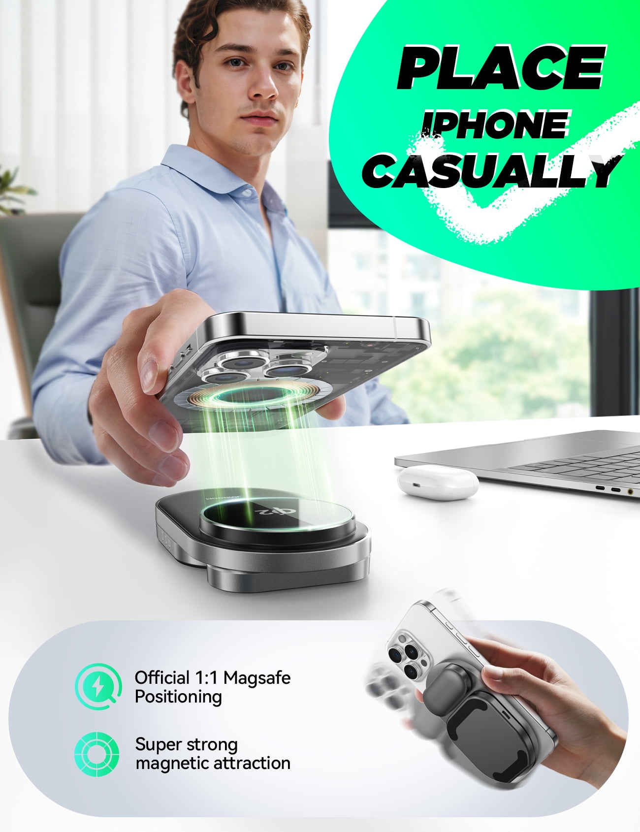 JOYROOM 3 in 1  Foldable Wireless Charger for Apple Devices, Qi2 Certified 15W Magnetic Fast Charging Station for MagSafe iPhone 17/16/15/14/13/12, Apple Watch, AirPods