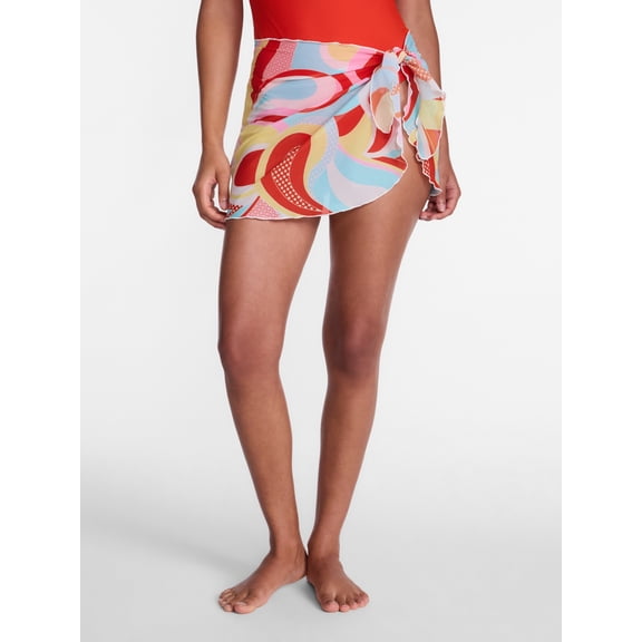 No Boundaries Groovy Printed Mesh Swim Sarong, Women's XXS-XXL