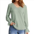 thumbnail image 2 of Camisa de Larga para Mujer, Moda de Otoño, Color Liso, Cuello en V, Camiseta de Larga. Verde S, 2 of 6