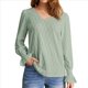 thumbnail image 2 of Camisa de Larga para Mujer, Moda de Otoño, Color Liso, Cuello en V, Camiseta de Larga. Verde XXL, 2 of 6