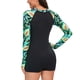 thumbnail image 5 of Traje de baño de una pieza para mujer, conjunto de bikini para mujer, moda femenina multicolor, estampado de hojas y flores, manga larga, cremallera, traje de baño de una pieza para mujer, 5 of 7