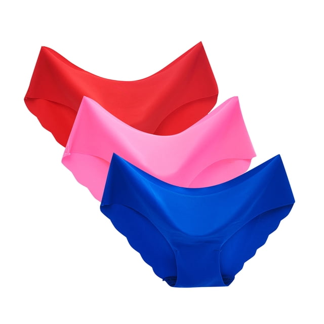 WZXFASHION 3PC Women's Sexy Non-Trace Ice Silk Breathable Midwaist Solid Color Underwear Intimates D L