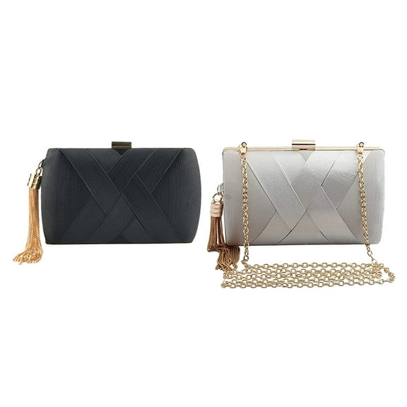 2 Pcs Women's Tassel Satin Evening Bag Clutch Purse Cocktail Party Night Out