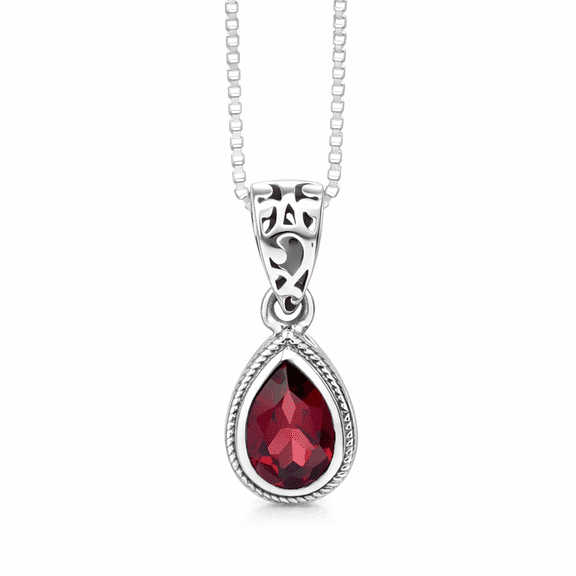 Earth Gems Jewelry Garnet Necklace Sterling Silver Pendant Pear Shape Gemstone Necklace for Women