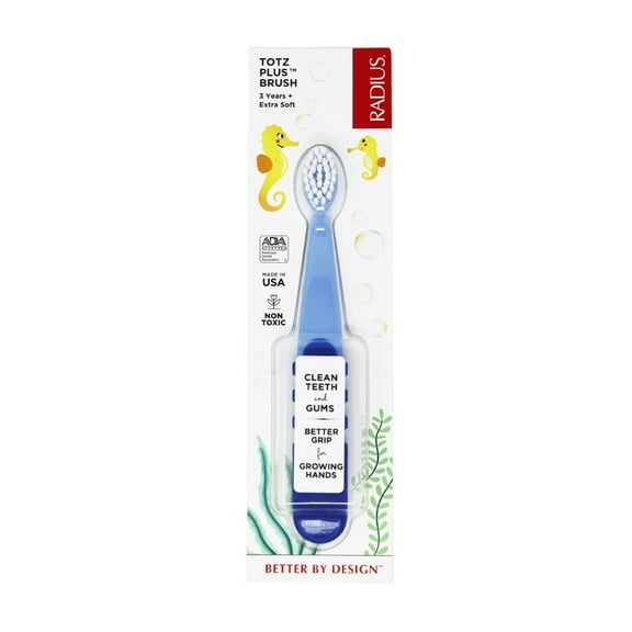 RADIUS Totz Plus Brush Kids Toothbrush Silky Soft BPA Free ADA Accepted Designed for Delicate Teeth & Gums for Children 3 Years & Up - Blue - Pack of 1