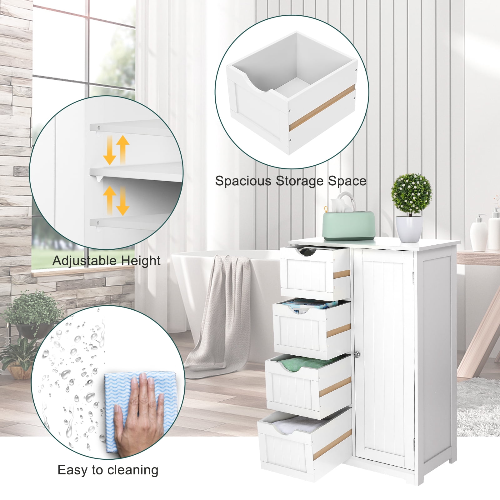 4-Drawer 1-Cabinet-Door Vertically Textured Painted MDF Bathroom Vanity 22.04 x 11.81 x 32.28 in White
