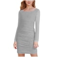 thumbnail image 2 of Tranfacy Robe d'Été pour Filles, Enfants, Manches Longues, Couleur Unie, Col Rond, Robe Décontractée Trapèze pour Préados, 2 of 6