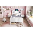thumbnail image 5 of Wood Twin Size Platform Bed with Built-in LED Light, Multi-functional Headboard, Guardrail and 2 Drawers, White, 5 of 14