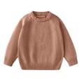 thumbnail image 4 of Spazoro Girls Crew Neck Knit Sweater, Long Sleeve Breathable Solid Color Warm Pullover Tops for Daily Layering Brown Size 2-3T, 4 of 9