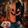 thumbnail image 5 of Towmus Women's Halloween Shirts Casual Long Sleeve Funny Face Pumpkin Shirts, 5 of 7