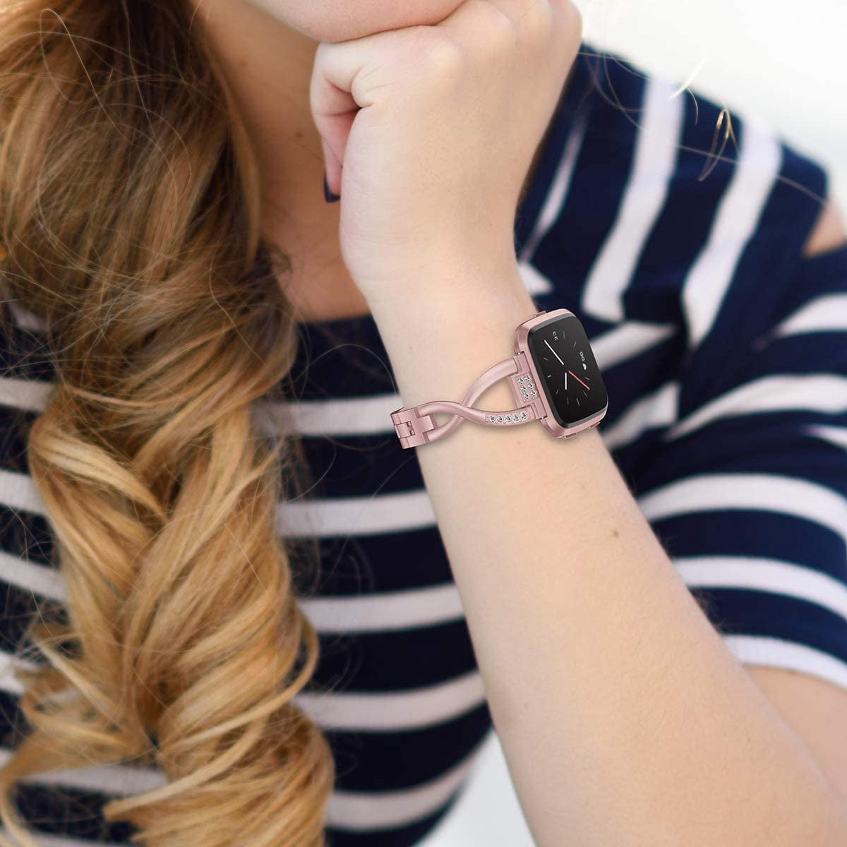 TOYOUTHS Bling Bracelet Compatible with Fitbit Versa/Versa 2 Bands for Women Stainless Steel Wristbands Replacement for Versa Lite Edition/Versa SE Accessories Dressy Metal Strap