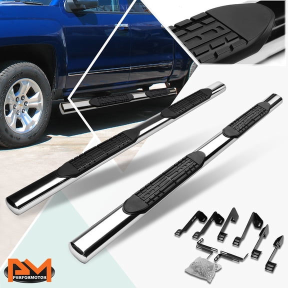 PM PERFORMOTOR for 99-14 Chevy Silverado Crew Cab 4" Side Step Nerf Bar Running Board Chrome