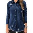 thumbnail image 3 of Long Sleeve Coat, Machine Washable Casual Women Denim Jacket With Pocket For Home Leisure ANGGREK Otros, 3 of 6