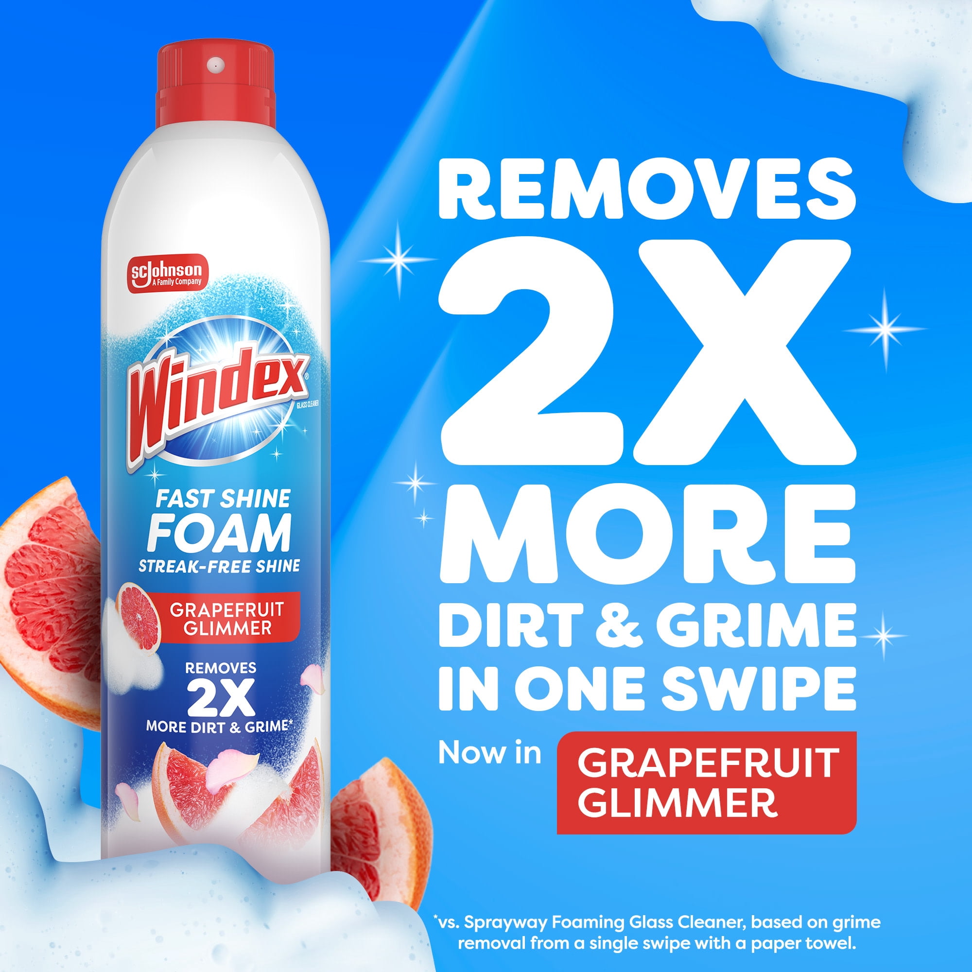 (6 pack) Windex Fast Shine Foam Glass, Window, and Mirror All Purpose Cleaner, No-Drip Aerosol Cleaning Spray, Grapefruit, 19 oz