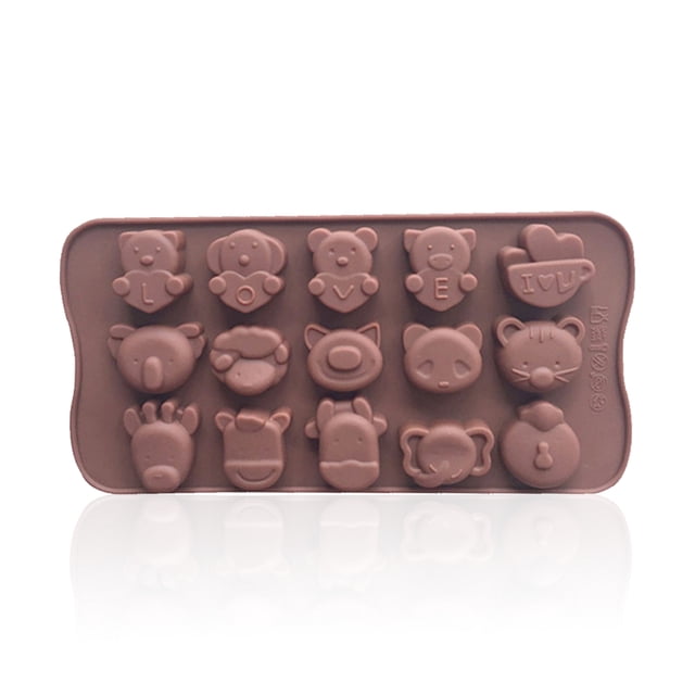 Cateissary Animal de dibujos animados 15 rejillas molde de pastel molde de silicona para Chocolate pastelería Fondant hornear galleta herramienta moldes Herramientas y accesorios para hornear TYPE1 Cateissary HA5435-00B
