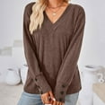 thumbnail image 2 of WREESH Womens Fashion Fleece Tunic Tops Solid Color V-Neck Button Loose Long Sleeve T-Shirt Pullover Coffee, 2 of 5