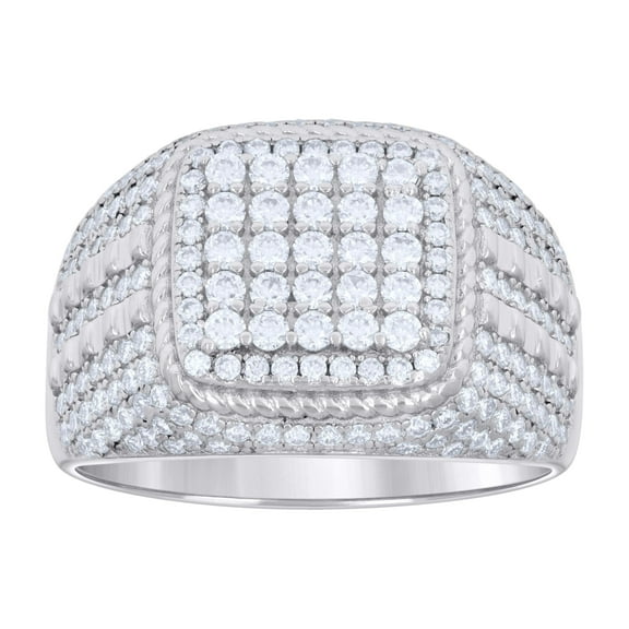 925 Sterling Silver Round Cut Moissanite Men's Domed Square Head Braided Halo Pinky Ring 1.94 Ct. | Size 7