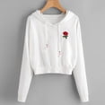 thumbnail image 2 of Fesfesfes Women Hooded Rose Embroidered Hoodie Sweatshirt Jumper Crop Pullover Top, 2 of 6