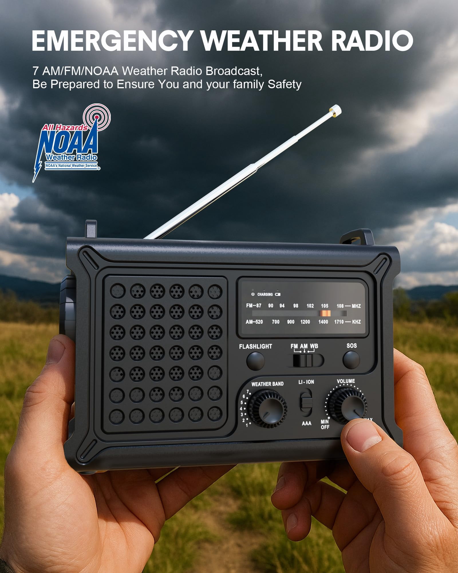 Emergency Radio  Hand Crank & Solar Noaa Weather 12000mah Power Am/fm Led Flashlight Reading Lamp For Hurricane Blizzard Outage Outdoor Camping Gear