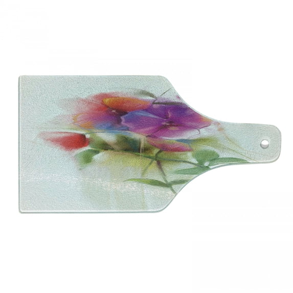 Flower Cutting Board, Blooming Orchid Spring Bouquet Romance Wedding Themed Natural Beauties Fragrance, Tempered Glass Cutting and Serving Board, Wine Bottle Shape, Multicolor, by Ambesonne
